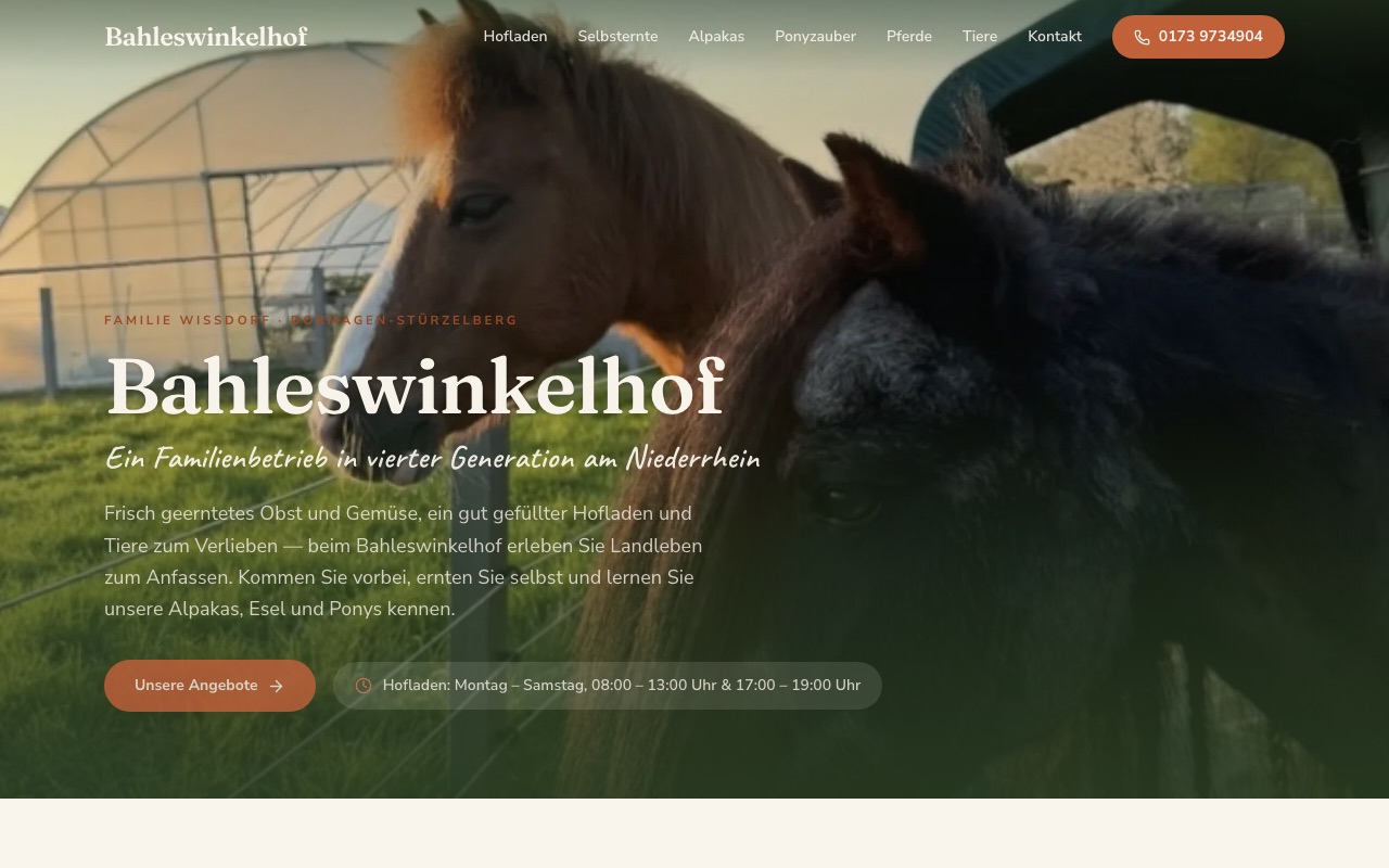 Screenshot der Website von Bahleswinkelhof