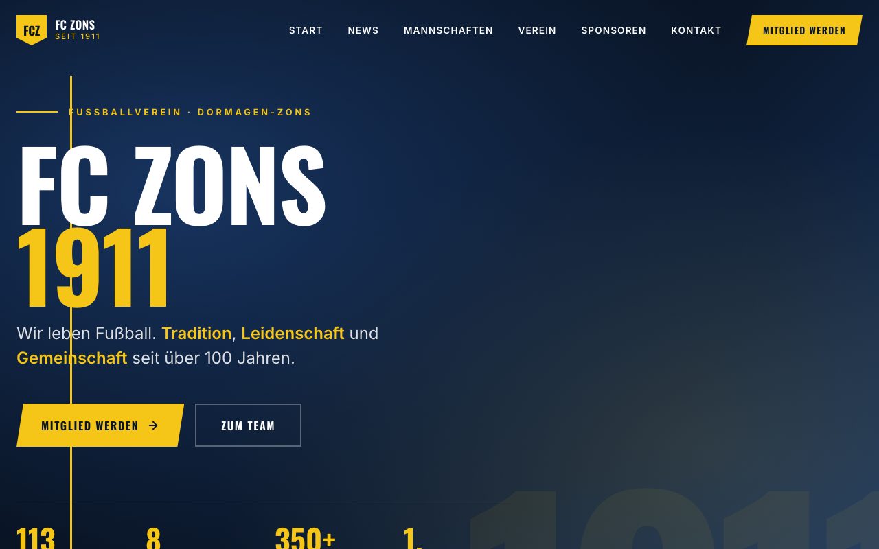 Screenshot der Website von FC Zons 1911