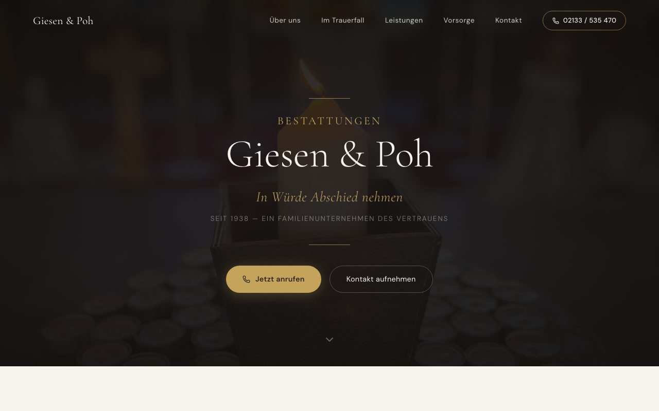 Screenshot der Website von Bestattungen Giesen & Poh